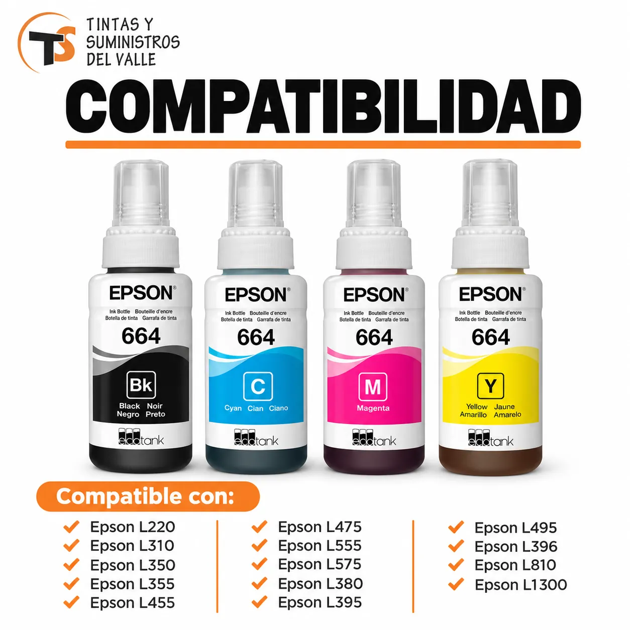 Tinta Original Epson T664 Cyan compatible con impresoras Epson L220, L310, L350, L355, L455, L475, L555, L575, L380, L395, L495, L396, L810 y L1300