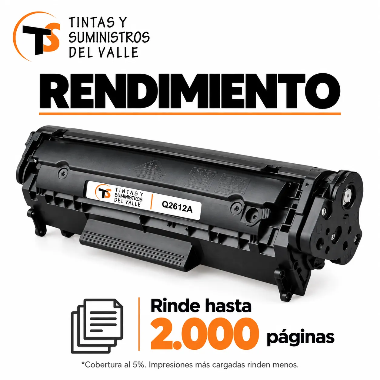 Tóner Genérico Q2612A – rinde hasta 2.000 páginas con cobertura al 5%